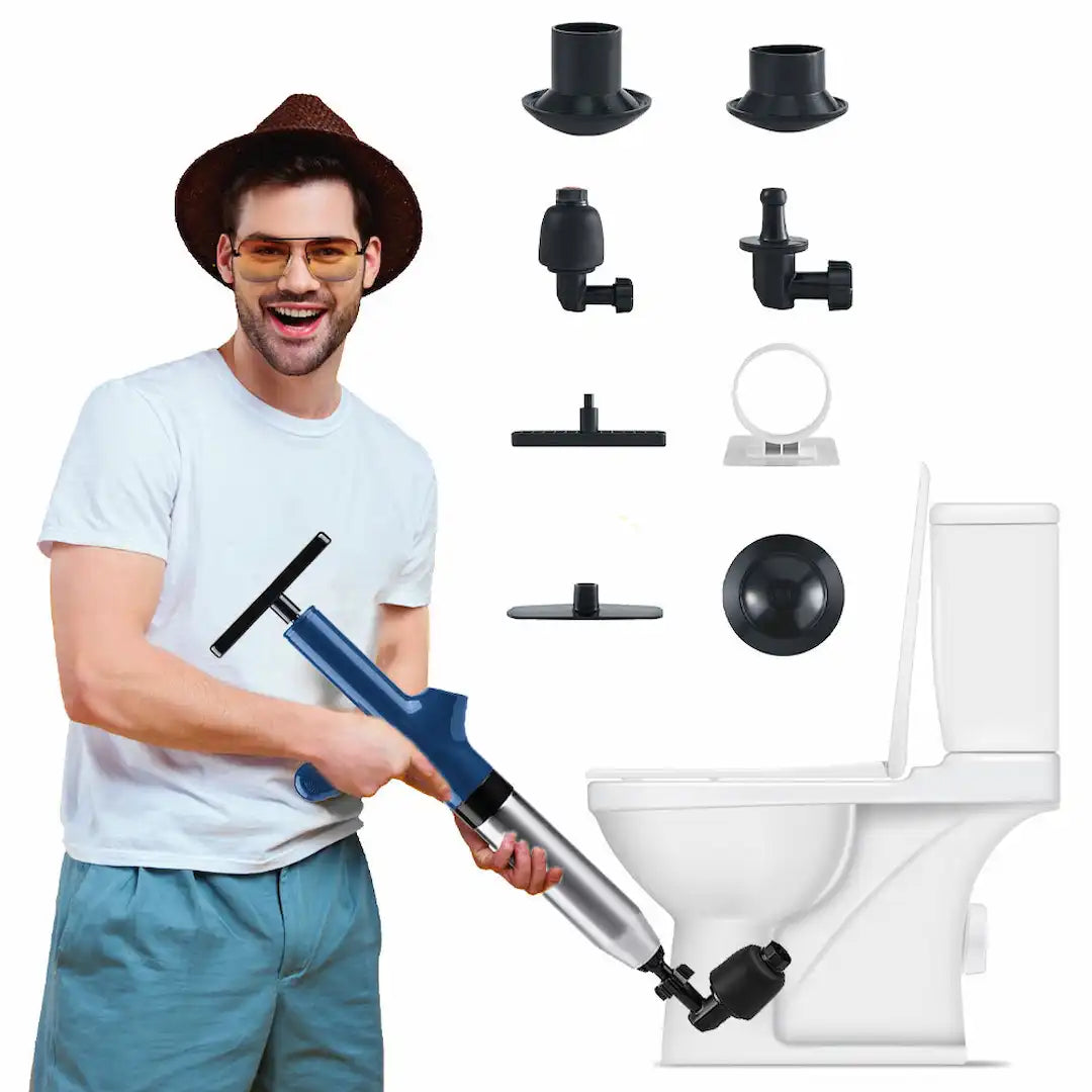 Simplix air blaster being used on a blocked toilet