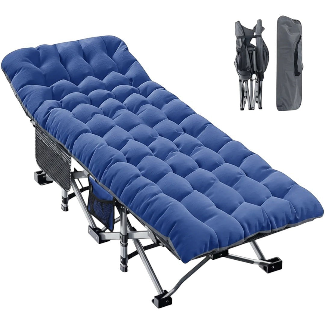 ️ Foldable Camping Bed with Mattress – Heavy Duty Portable Folding Cot (500 LBS Capacity) | Simplix™