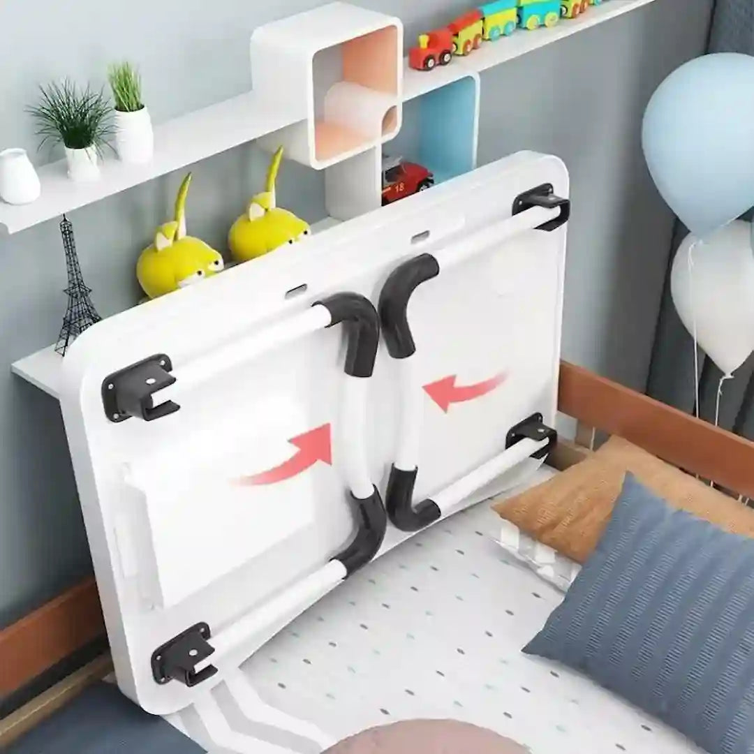 Simplix space-saving folding table stored under bed or in corner