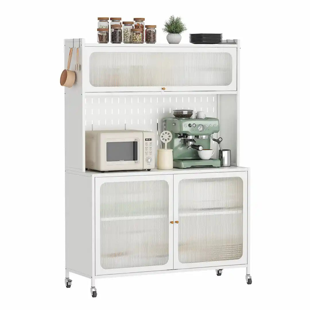 Simplix Kitchen Pantry Cabinet tall white with glass doors