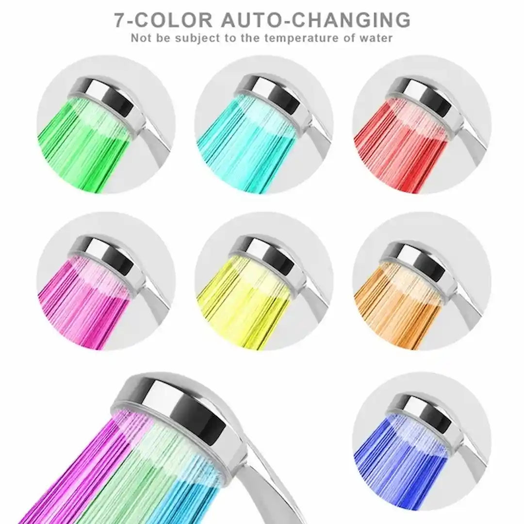 Water-powered LED shower head lighting in 7 colors