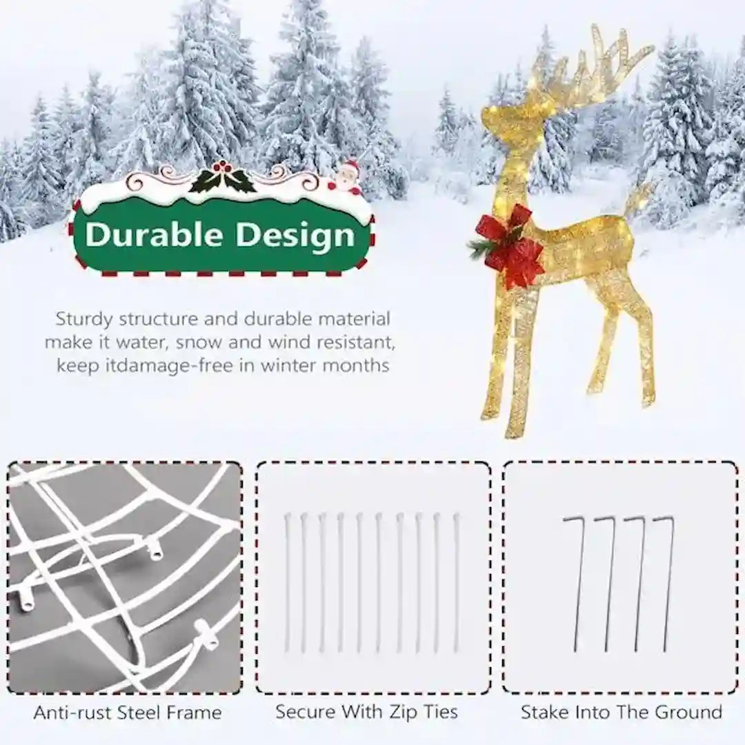 4ft Lighted Christmas Reindeer Outdoor Decorations –  Pre-Lit Reindeer with 90 LED Lights (Indoor & Outdoor) | Simplix™
