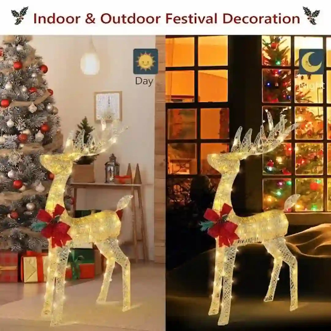 4ft Lighted Christmas Reindeer Outdoor Decorations –  Pre-Lit Reindeer with 90 LED Lights (Indoor & Outdoor) | Simplix™