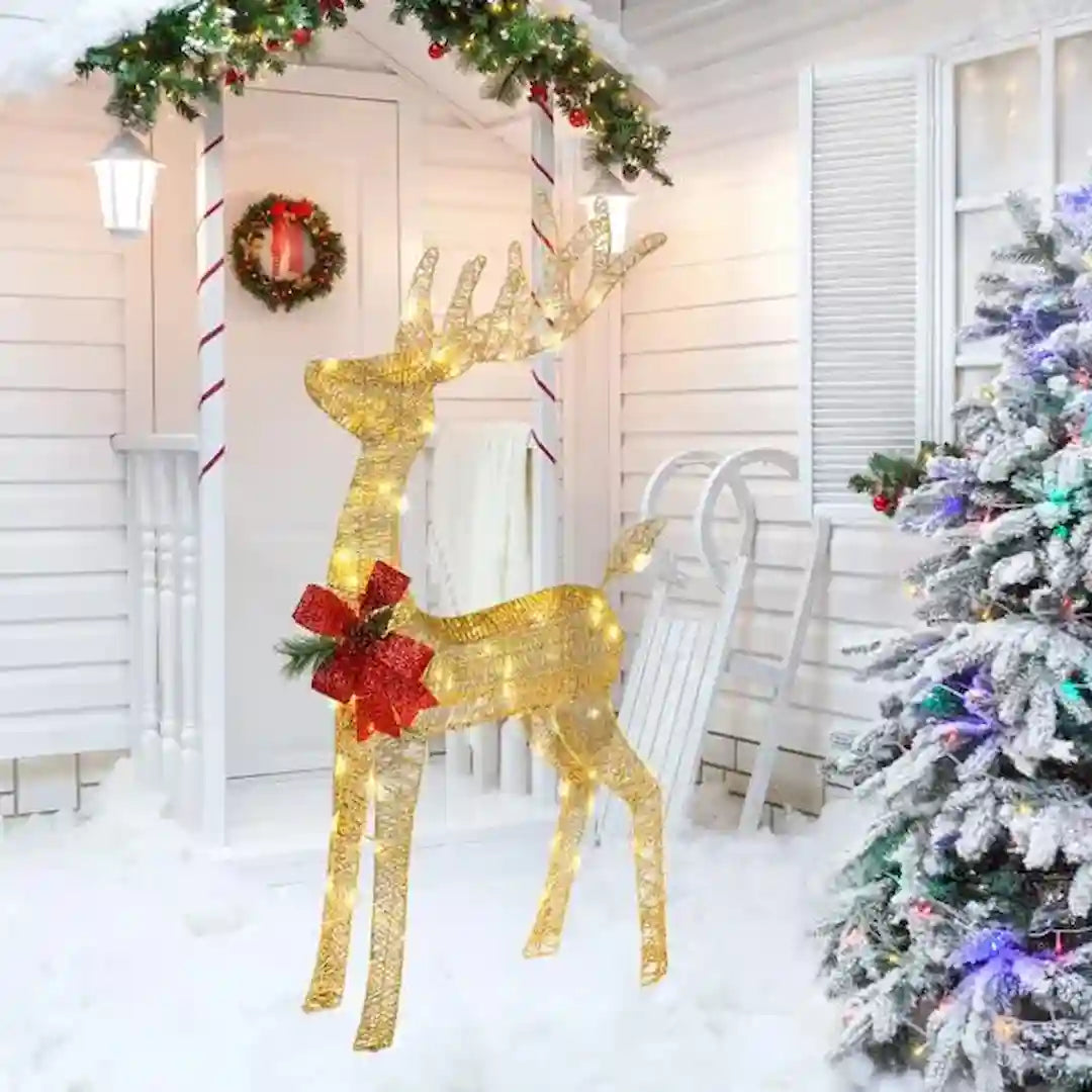 4ft Lighted Christmas Reindeer Outdoor Decorations –  Pre-Lit Reindeer with 90 LED Lights (Indoor & Outdoor) | Simplix™