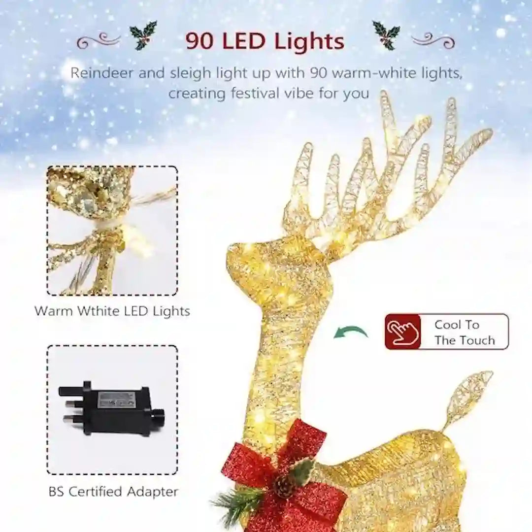 4ft Lighted Christmas Reindeer Outdoor Decorations –  Pre-Lit Reindeer with 90 LED Lights (Indoor & Outdoor) | Simplix™