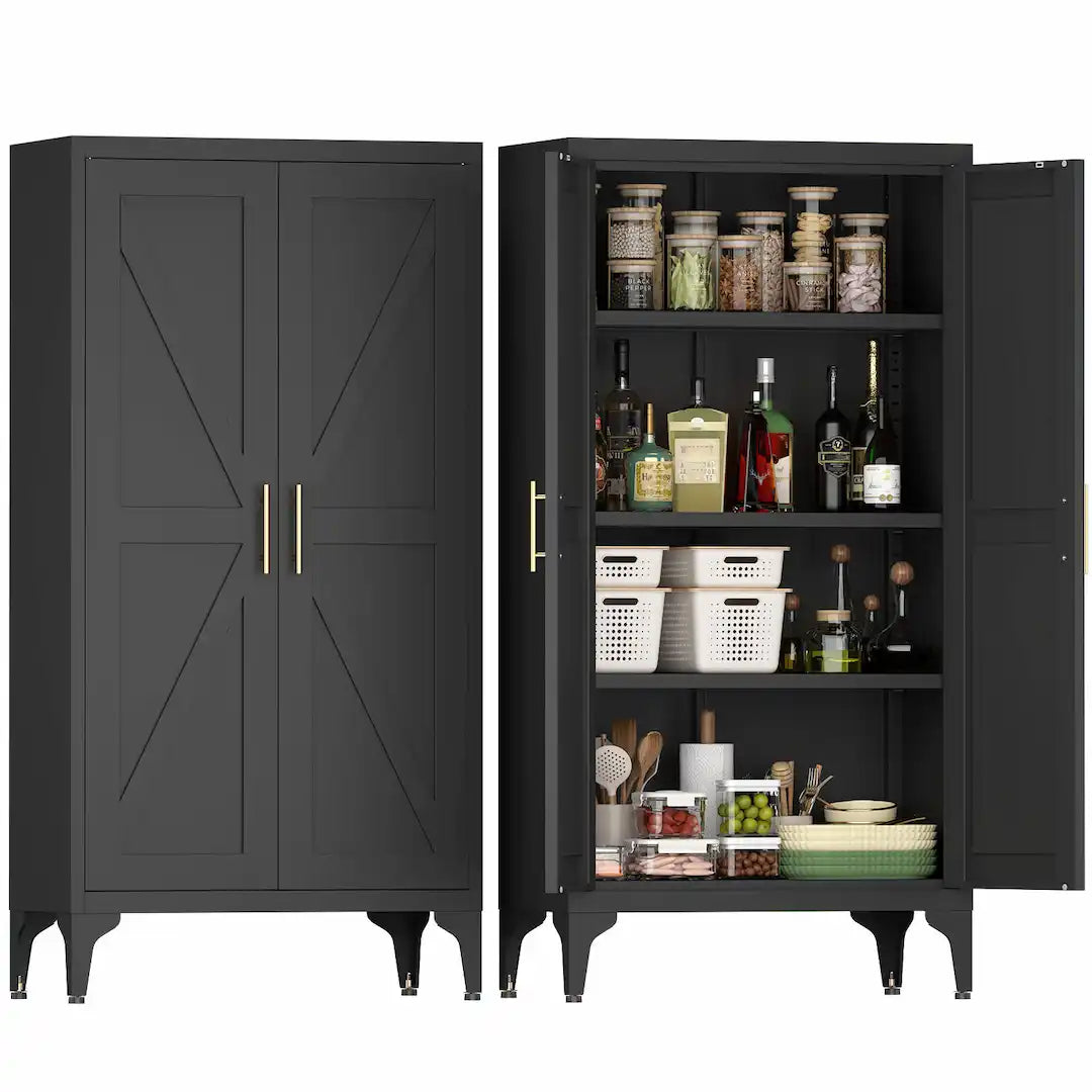 Black metal adjustable 2-door storage cabinet with shelves