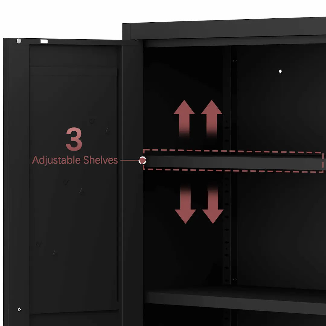 Metal Adjustable 2-Door Storage Cabinet – Kitchen & Pantry Steel Locker with Adjustable Shelves | Black Simplix™