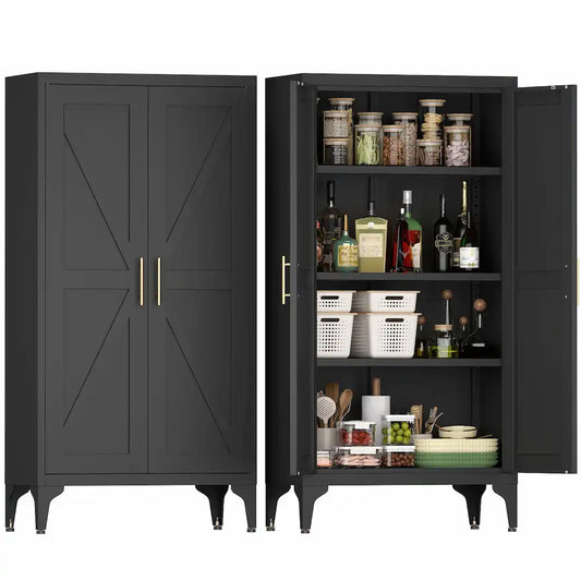 Metal Adjustable 2-Door Storage Cabinet – Kitchen & Pantry Steel Locker with Adjustable Shelves | Black Simplix™