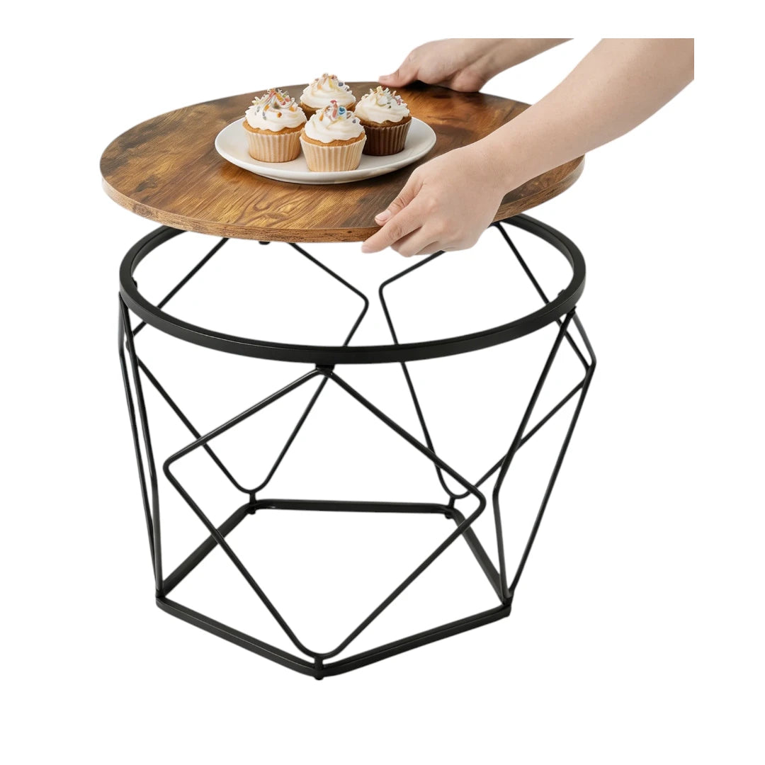 Space-saving stackable coffee table set with geometric base design and hidden storage functionality.