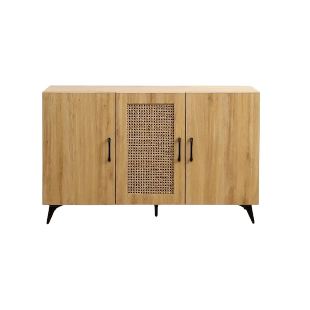 Natural rattan mesh three-door cabinet for kitchen or living room