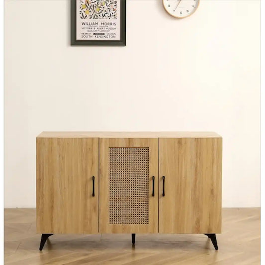 Natural rattan mesh three-door cabinet for kitchen or living room