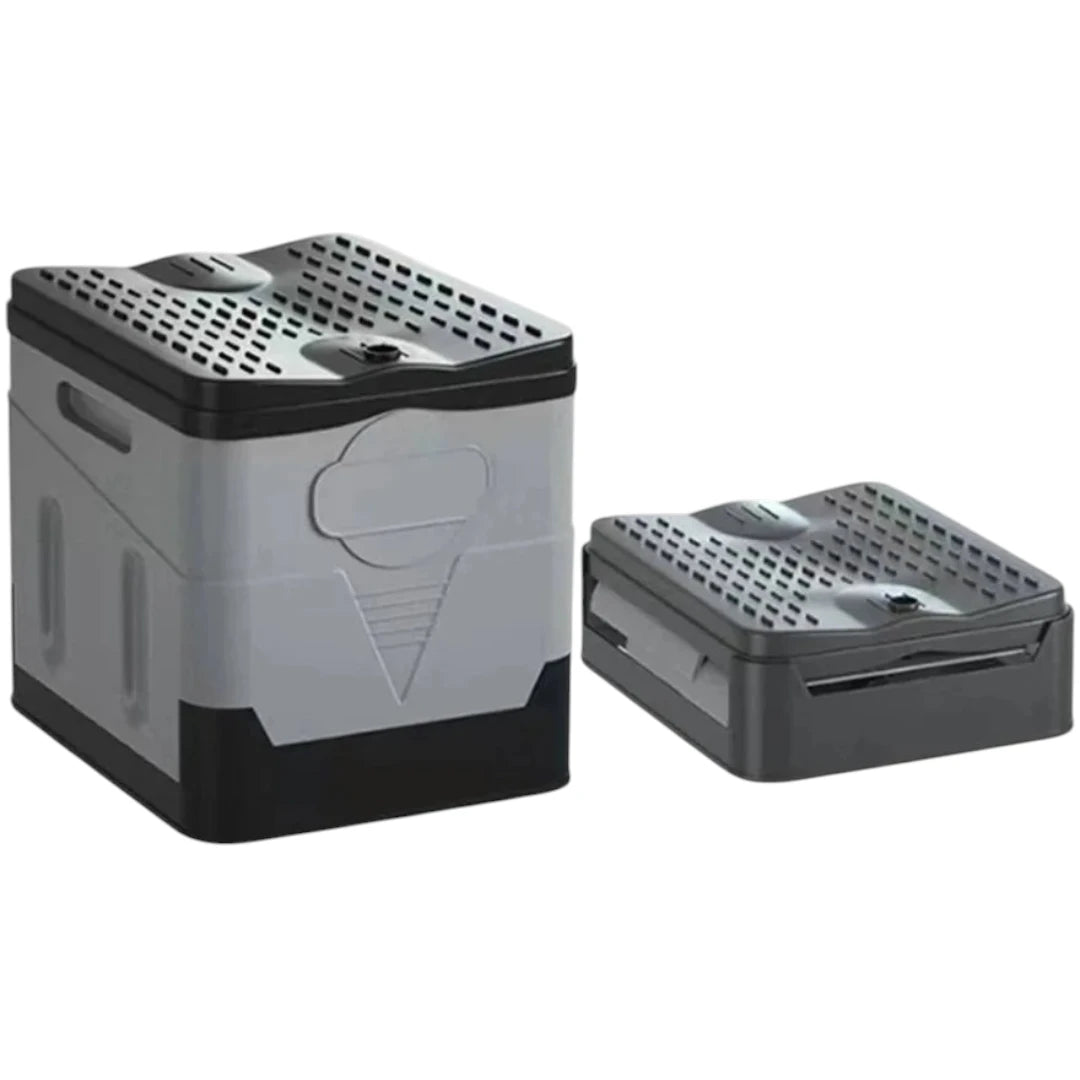 Assembled Simplix grey portable toilet ready for use
