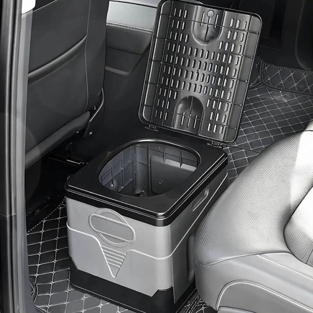 Assembled Simplix grey portable toilet ready for use