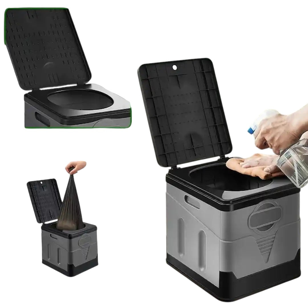 Assembled Simplix grey portable toilet ready for use