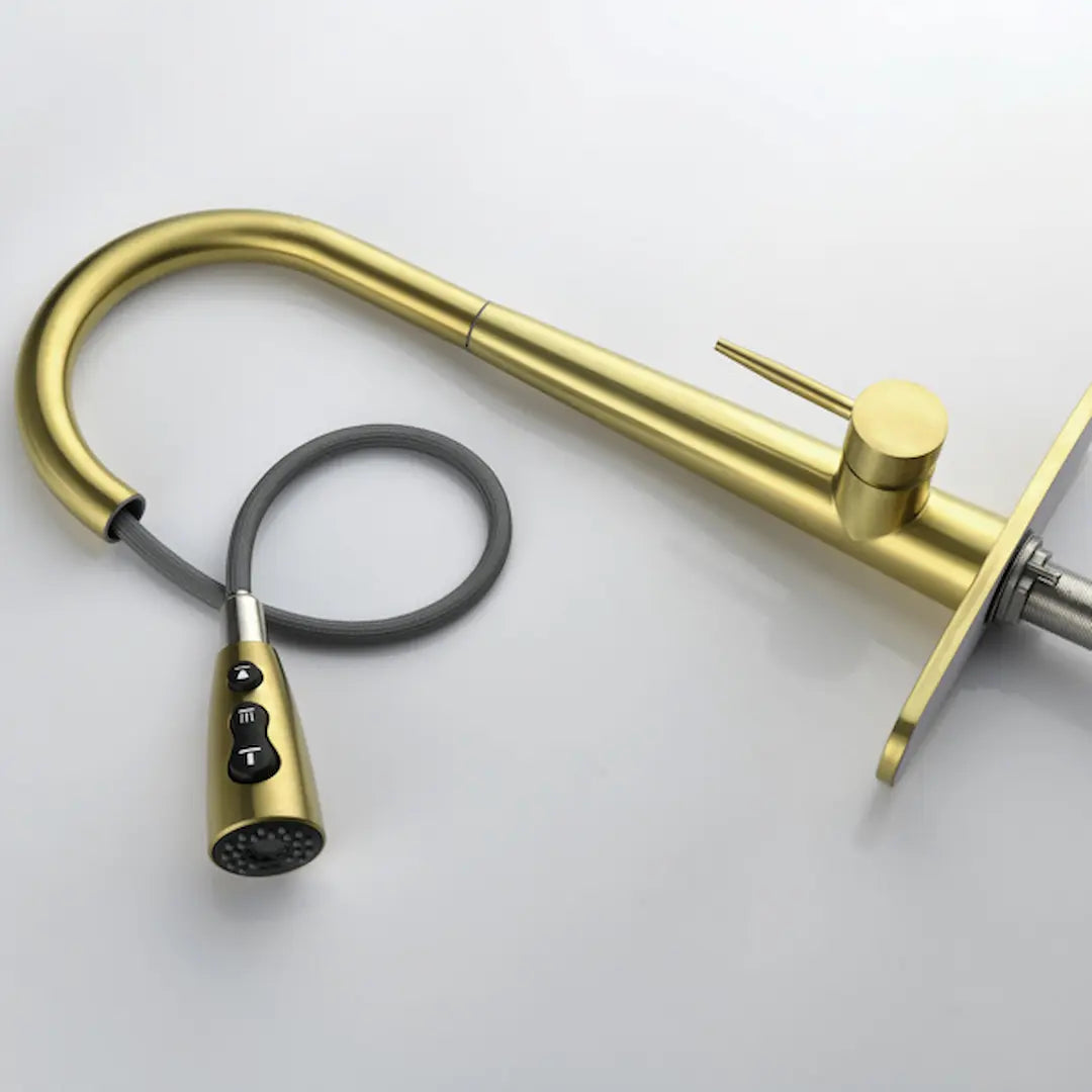 Single-handle temperature and pressure control on kitchen faucet