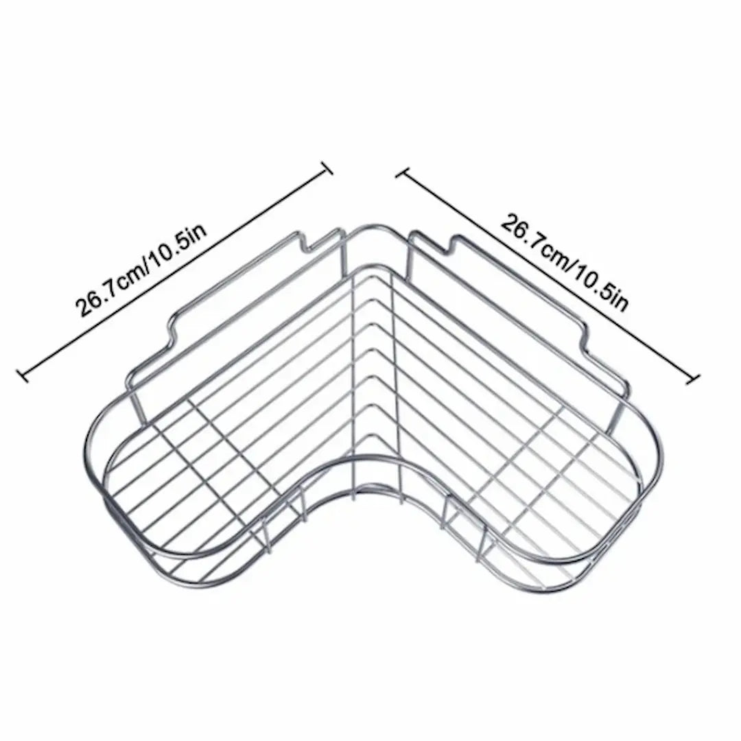 Simplix corner shelf holding shampoo, soap, and bath accessories
