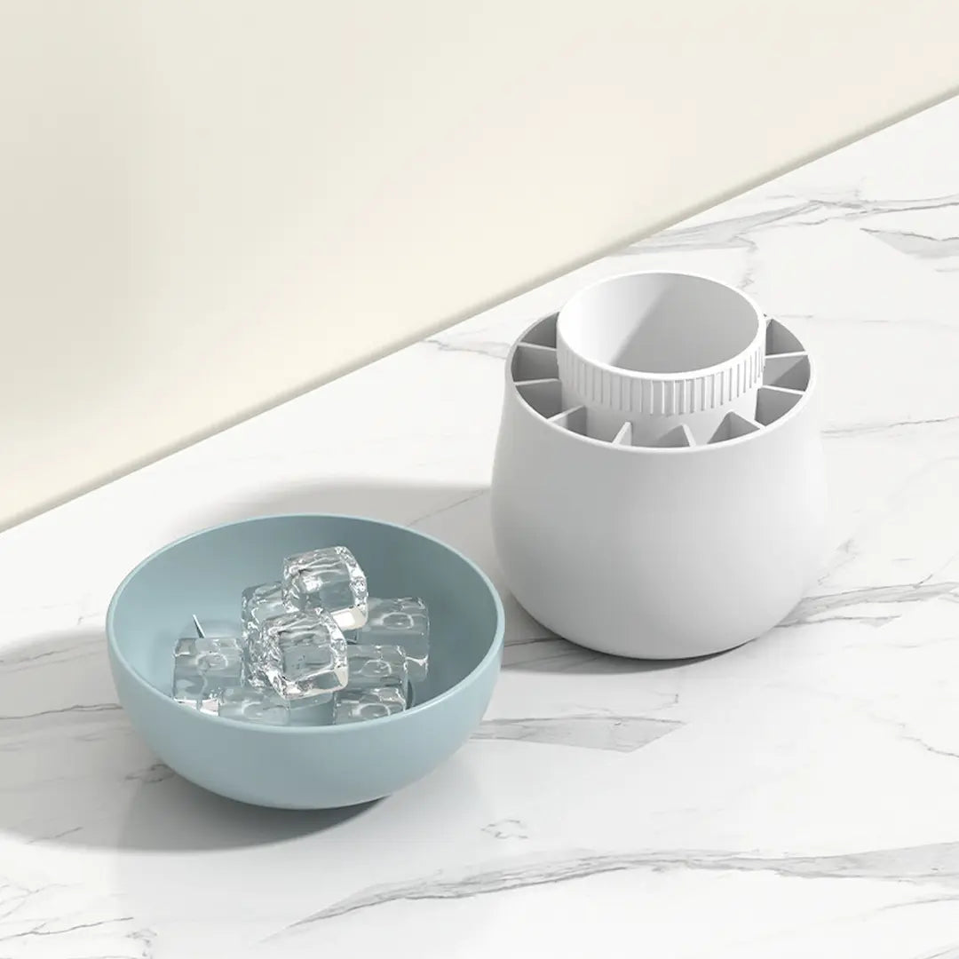 Top view of Simplix mushroom ice maker mold filled with water