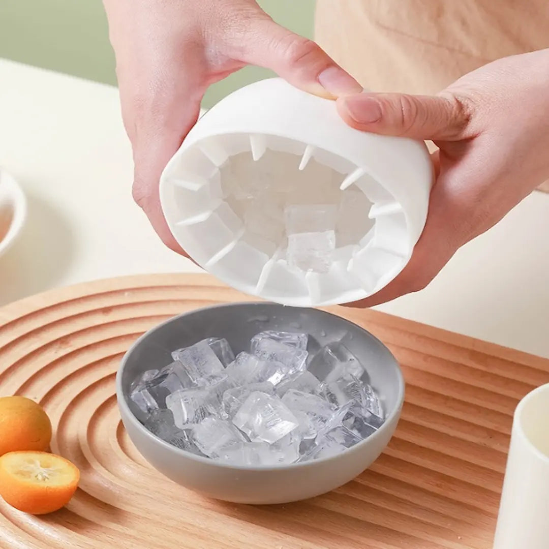 Simplix flexible silicone mold showing easy ice cube removal