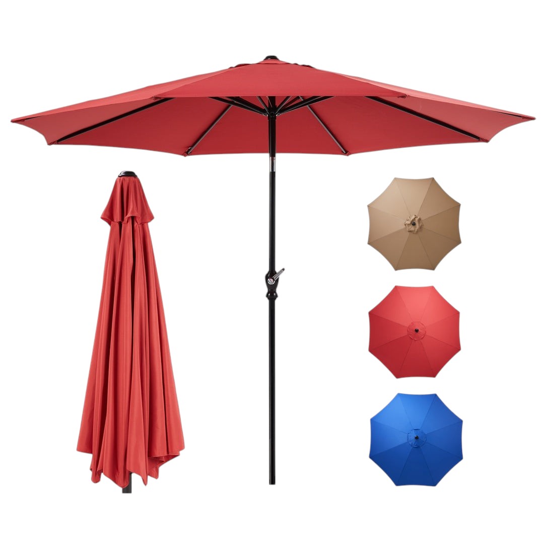 Simplix 9 FT Outdoor Patio Umbrella with Tilt and Crank – Red