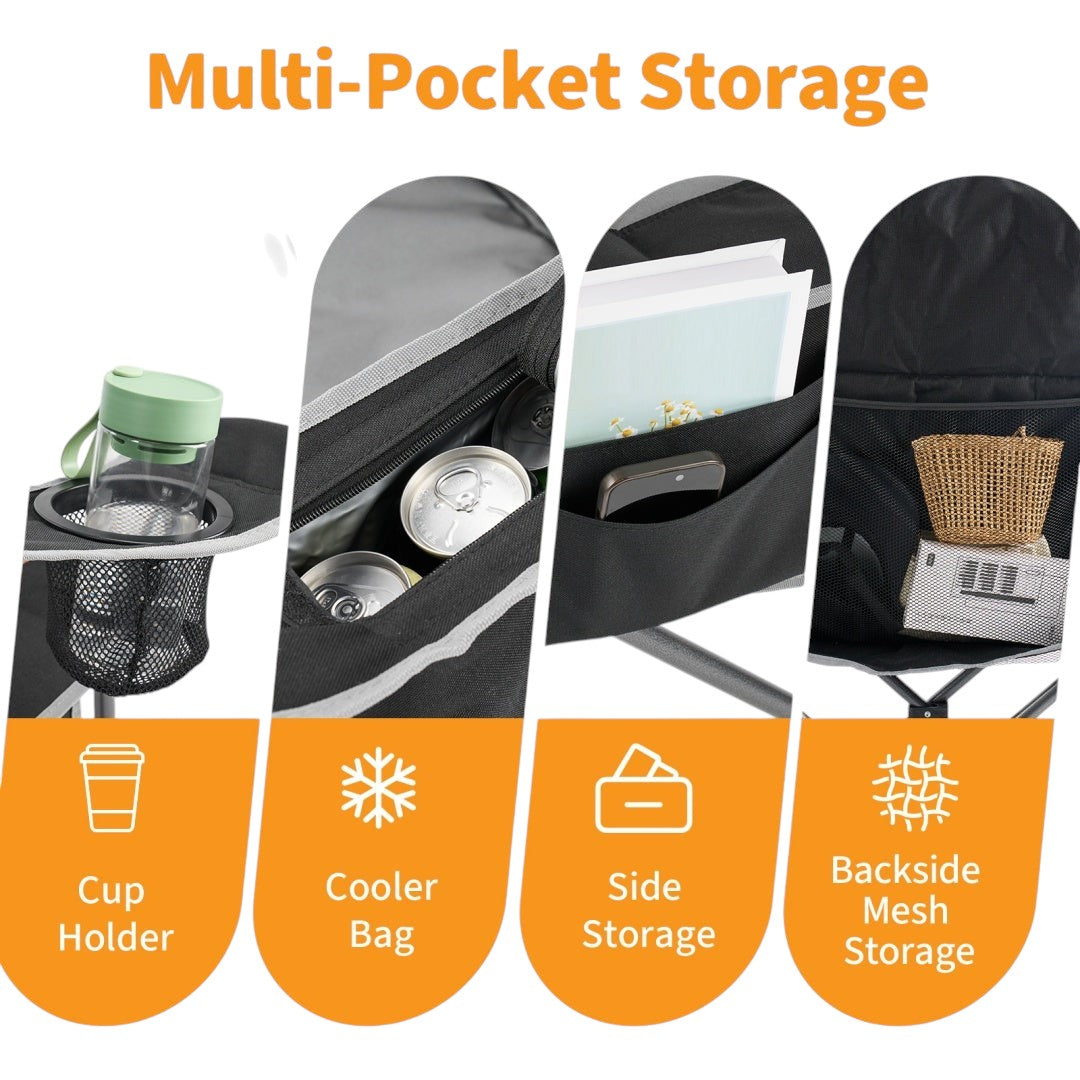 Simplix oversized camping folding chair with cooler bag and cup holder