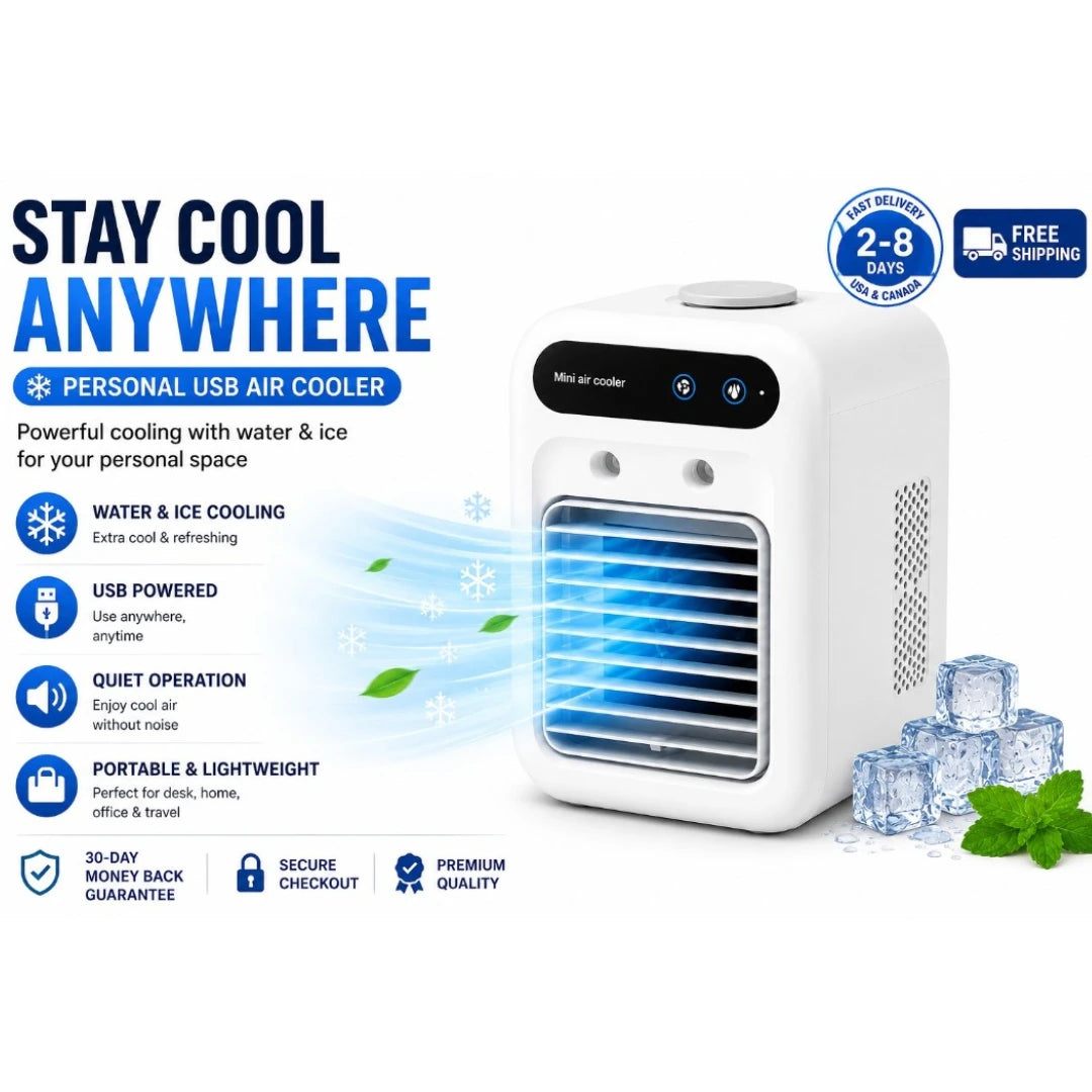 ❄️ Ventilateur de climatisation portable – Mini-refroidisseur d'air USB avec refroidissement à eau et à glace pour chambre, bureau et voiture | Simplix™