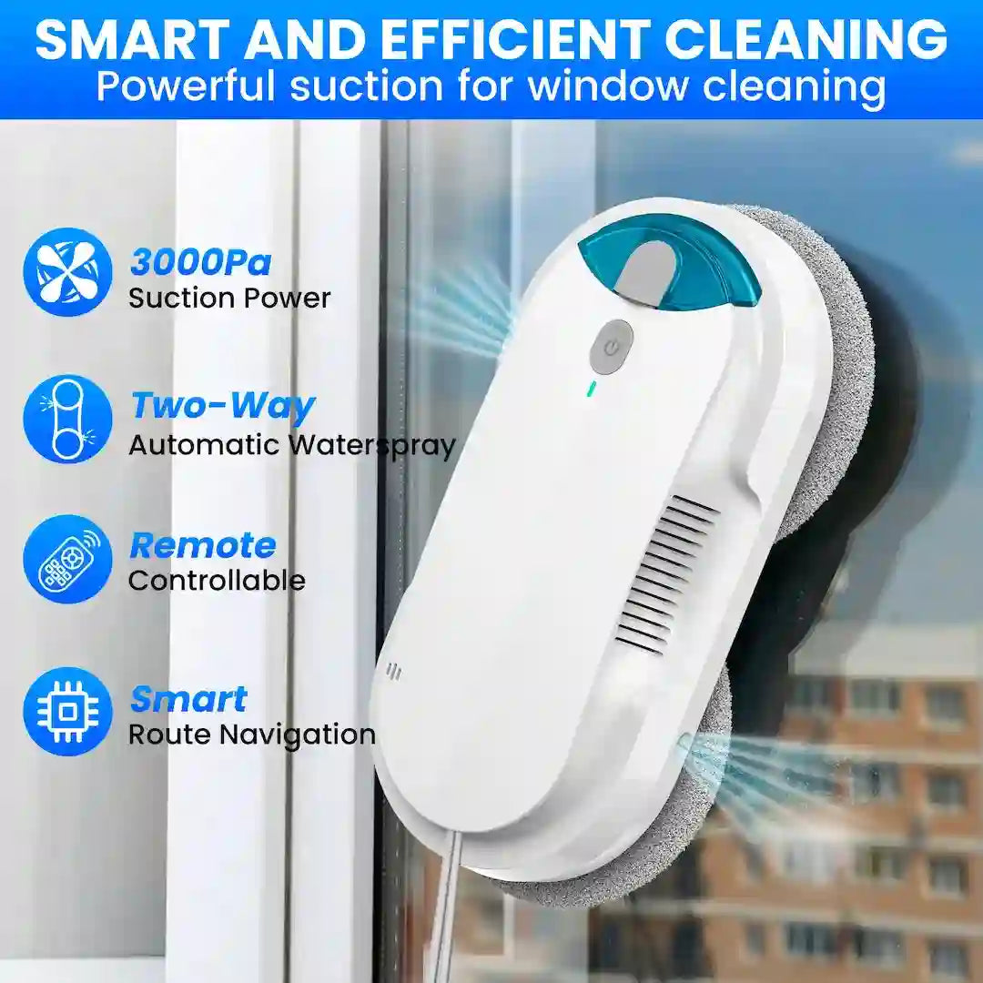 Simplix window cleaning robot close-up showing water spray nozzles