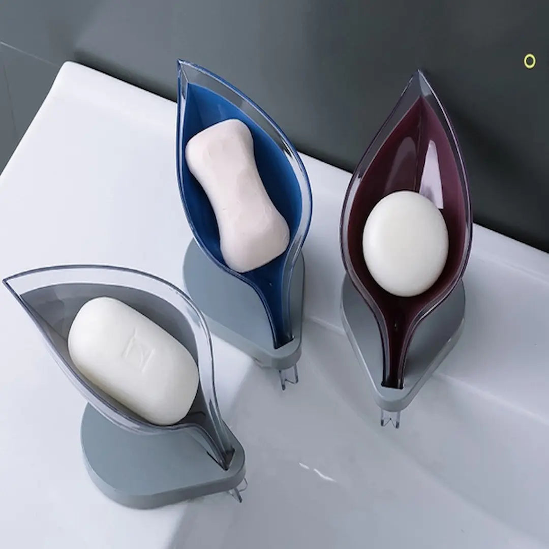 Creative sink organizer holding soap, sponge, and brush