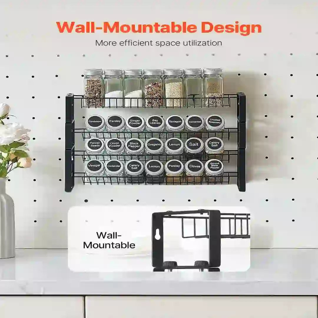 Simplix spice rack showing neatly arranged seasoning bottles