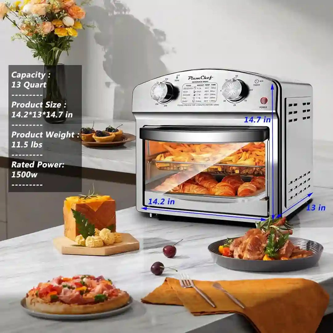 Family size 12L air fryer cooking pizza and chicken