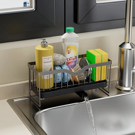 Stainless steel sponge holder with draining rack