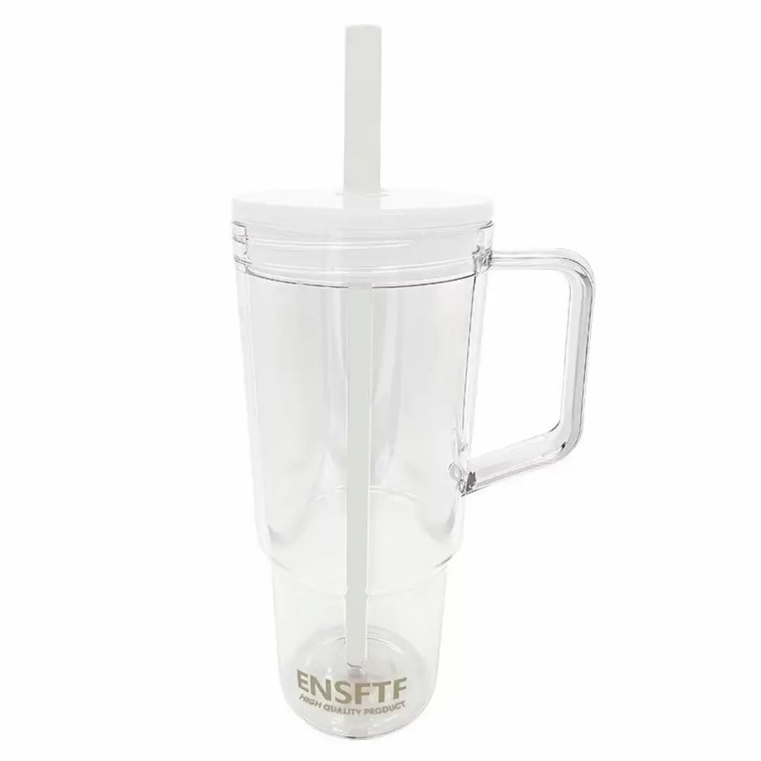 Double-wall Tritan tumbler showing leak-proof lid and straw