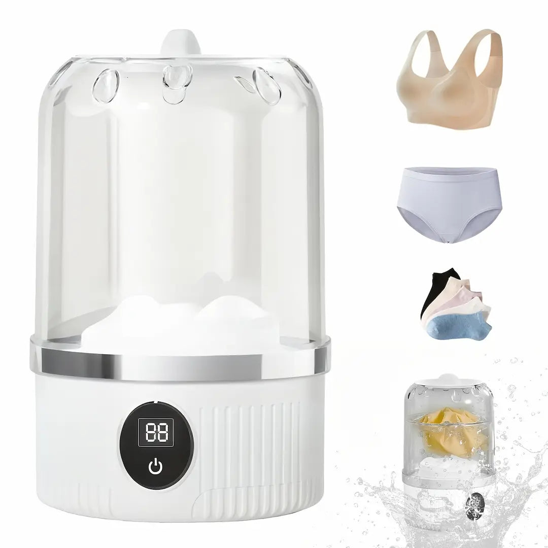Simplix mini washer cleaning underwear and socks in compact space
